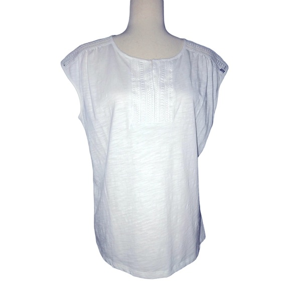 Liz Claiborne White T-Shirt Size Medium Eyelet Lace Burnout Effect Short Sleeves - Picture 10 of 12